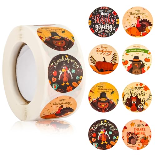 Thanksgiving Round Sticker Set - 500 Decorative Envelope Seals for Parties