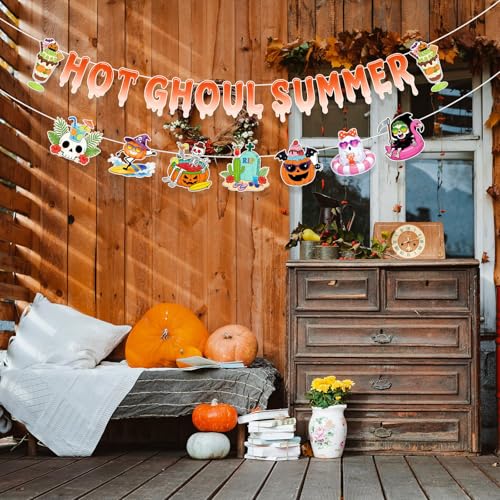 Summer Halloween Banner Decorations - Spooky Pumpkin Party Banner for Indoor Outdoor Events