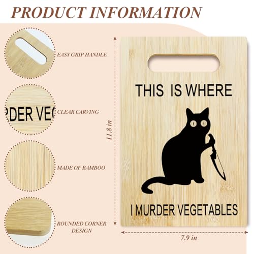 Black Cat Bamboo Cutting Board for Kitchen - Funny Cat Lover Gift - 7.9x11.8 Inches