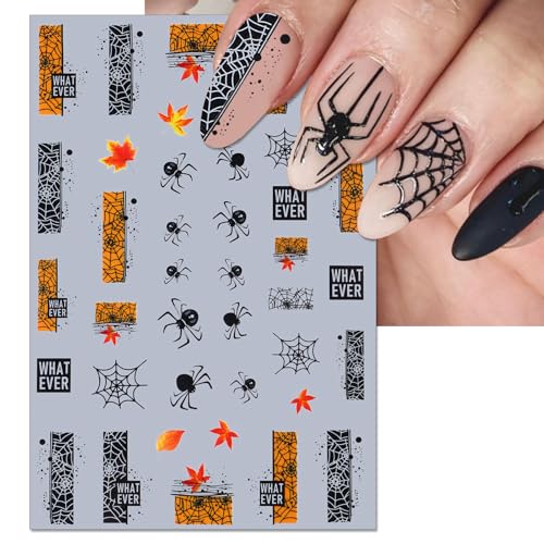 Halloween Nail Art Stickers - Silver Glitter Spider & Web Decals, 6 Sheets