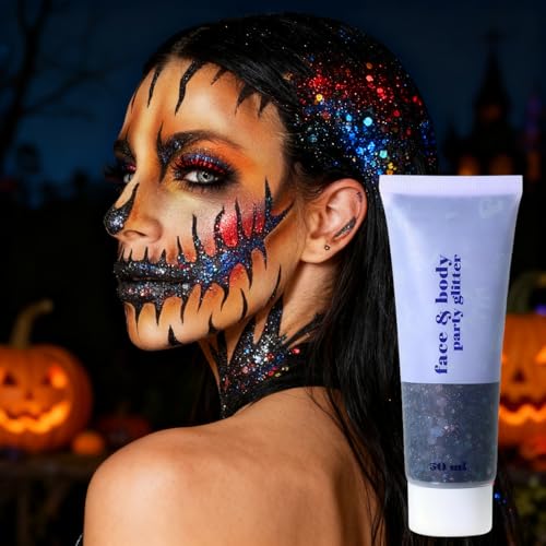 Black Glitter Gel for Face Body Hair Nails - Holographic Mermaid Sequins & Waterproof, Variation: Black