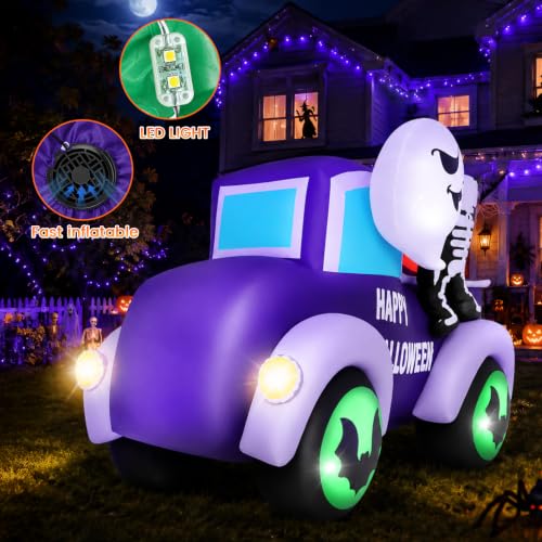Halloween Inflatable Ghost 8FT with Purple Car Variation Outdoor Yard Decor