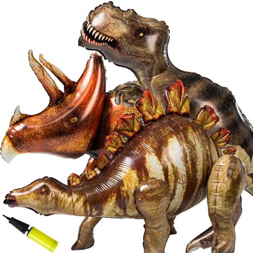3-Pack Inflatable Dinosaur Balloons for Dinosaur Birthday Party Decorations