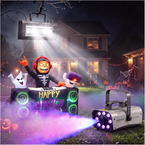 Halloween Yard Decoration Set with Inflatable Pumpkin Skeleton Fog Machine & Strobe Light