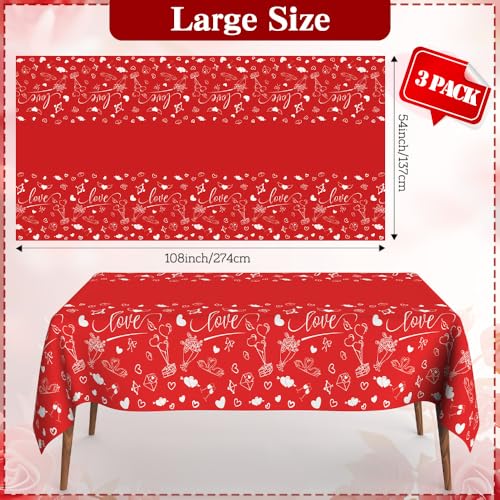 Red Valentines Day Tablecloth 3 Pack - Large Disposable Heart Love Table Cover