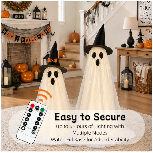 Lighted Halloween Ghost Decorations Outdoor - 2 Pack, Warm White
