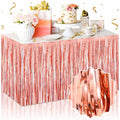 Rose Gold Foil Fringe Table Skirts Set of 3 - Metallic Tinsel Streamers for Party Decor
