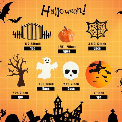 Halloween Cake Toppers Set - Moon Ghost Pumpkin Skull Web Decorations - Style 01