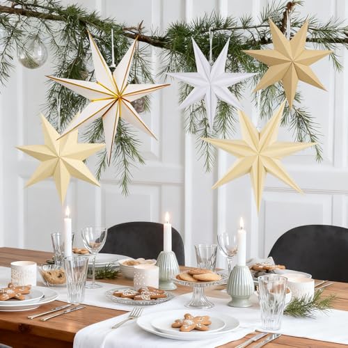 Paper Jazz 5 Pack Brown & White Paper Star Lanterns Christmas Hanging Decorations