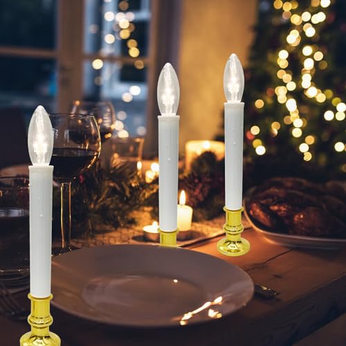 4 Pack Battery Operated LED Window Candles with Timer - Gold, 10.5 Inch