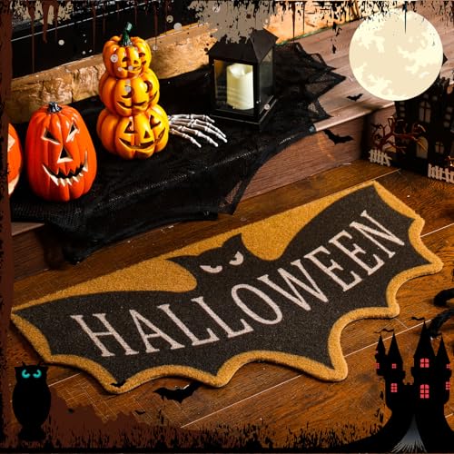Halloween Bat Door Mat - Coir Fiber Welcome Rug with Non-Slip Rubber Backing, 18x30 Inches