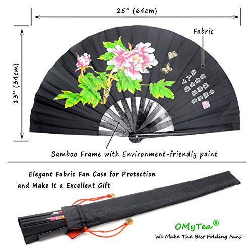 Large Folding Hand Fan with Fabric Case - Black Peony Rave & Festival Fan