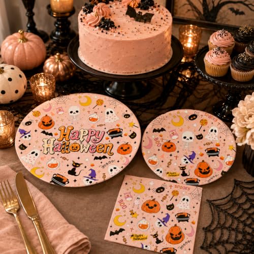 Halloween Plates and Napkins Set - 200 Pcs Party Tableware for Festive Events