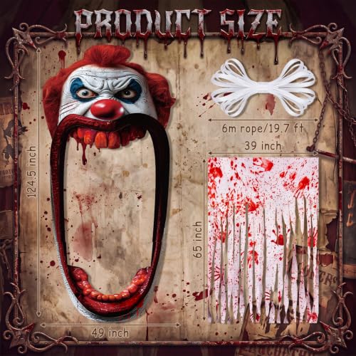 Halloween Clown Door Banner with Bloody Handprint Curtain - Crown Variation
