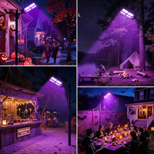 2-Pack Solar Black Lights Outdoor Waterproof UV Flood Lights with Remote & Motion Sensor