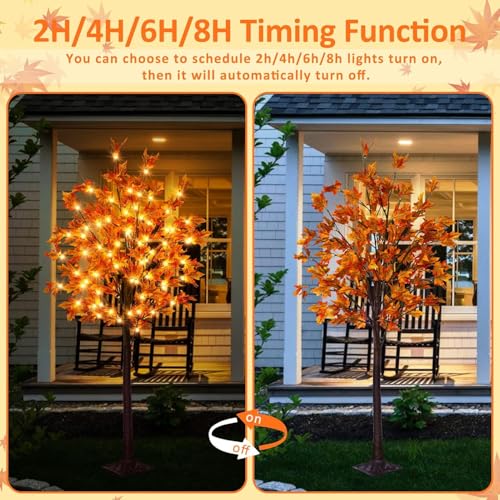 5FT Fall Maple Tree Lights - 90 LEDs, Remote & 8 Flashing Modes, Outdoor Decor - 2 Pack