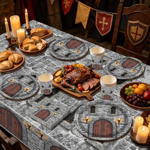 Medieval Party Dinner Plates Cups Napkins Tableware Set for 20 - Castle Stone Wall Decor