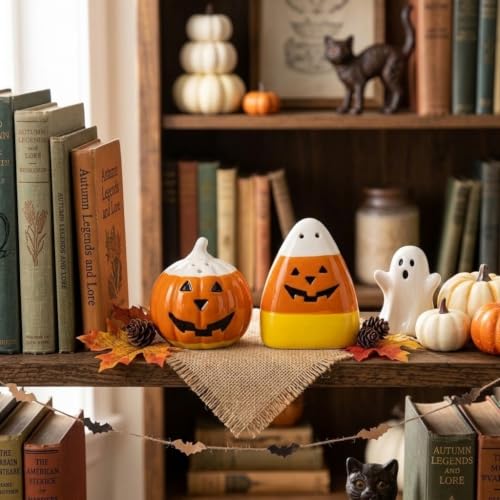 Pumpcorn Salt & Pepper Shaker Set - Halloween Fall Decor, Pumpkin & Candy Corn