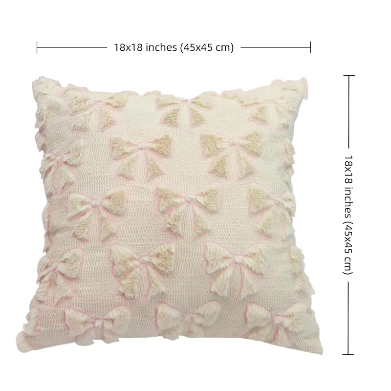Pink Bow Throw Pillow Covers Set of 2 - 18x18 Inches Faux Fur Cushion Cases