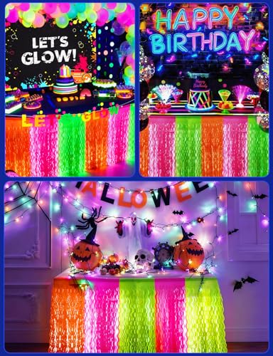 Glow in the Dark Fringe Curtain Backdrop Decorations with Variation Macaron Orange Yellow Fuchsia