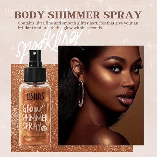 Dark Brown Body Glitter Spray - Sparkly Long-Lasting Body & Face Shimmer for Women - 2.6 Fl Oz