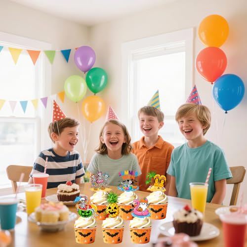 48PCS Summer Halloween Cake Toppers Spooky Fruit and Ghost Decor for Parties