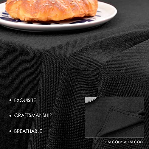 Waterproof Rectangle Table Cloth 55x95 inches Black - Faux Linen Look