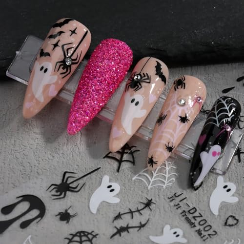 Halloween Nail Art Stickers 3D Rhinestone Set - Spider Web Skull Ghost - halloween1