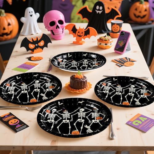 Halloween Skeleton Party Plates 12x10 Inches Disposable Gothic Dinnerware Set