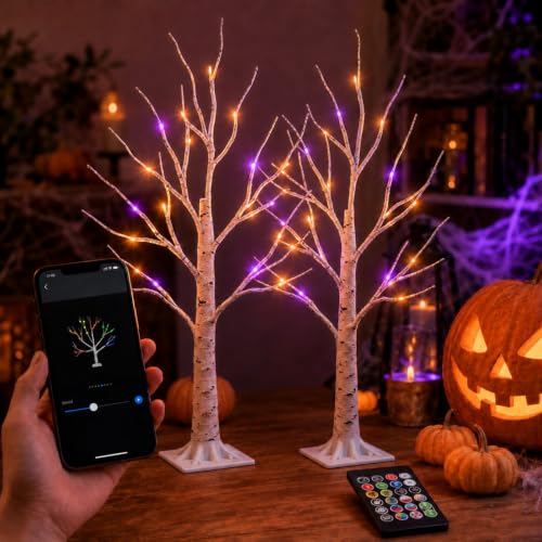 2FT RGB Lighted Birch Trees Set - App & Remote Control, 2 Pack
