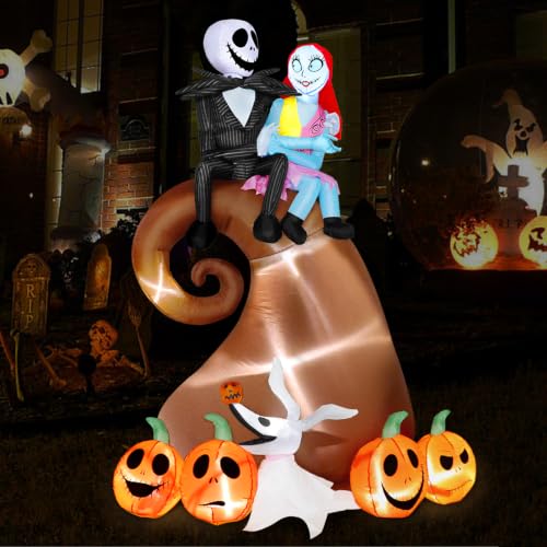 Inflatable Halloween Yard Decoration Skeleton Couple with Pumpkin & LED Lights - 6 Ft Outdoor Blow Up Display