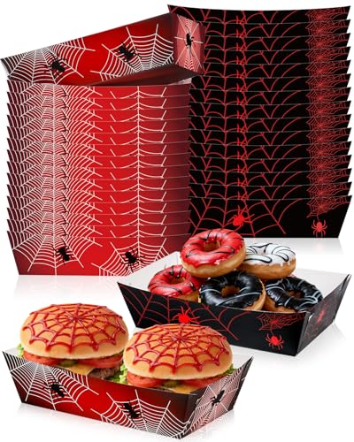 Spider Party Food Trays - Disposable Web Design Snack Plates for Halloween Birthday