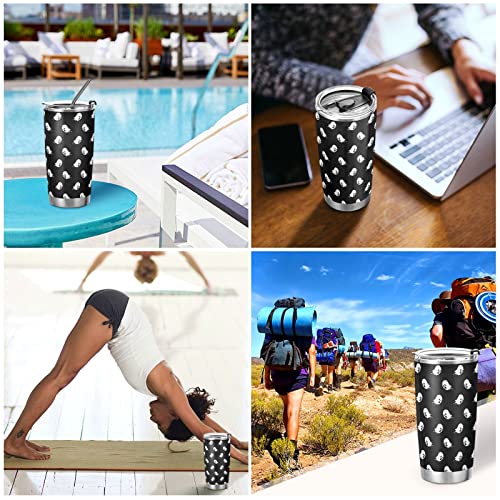 Halloween Doodle Ghost 20oz Insulated Travel Mug with Straw - Back to School Office Gift - Multi-010