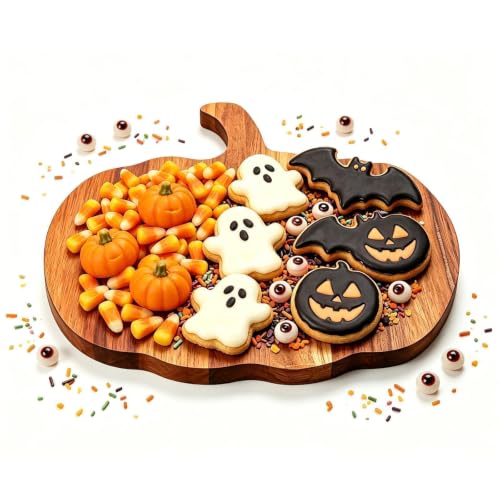 Halloween Pumpkin Cutting Board - 13x12 Inch Natural Wood Charcuterie Platter for Fall Decor