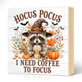Hocus Pocus Wooden Box Sign - I Need Coffee To Focus - White 068