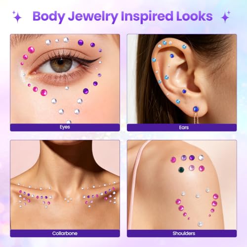 Colorful Face Gems Self-Adhesive Eye & Body Rhinestones - Vibrant 15 Colors, 3 Sizes - Rosiour