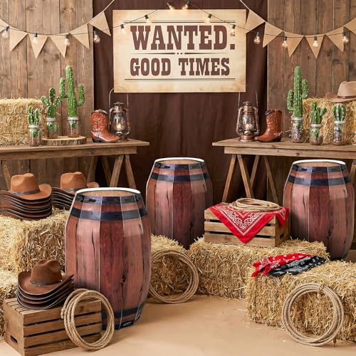 Western Cowboy & Pirate Barrel Party Decorations - 4 Pcs, 15.7x9.8in