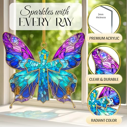 Butterfly Religious Ornament - Handmade Christian Cross Decoration, Christmas Gift - Variation 04