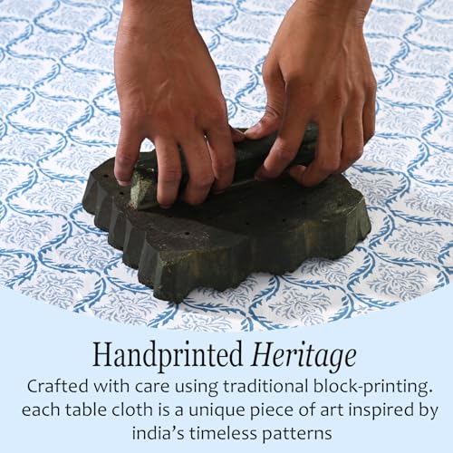 Indigo Regal Cotton Square Tablecloth 60x60 Inches - Indian Block Print