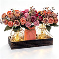 Farmhouse Mason Jar Centerpiece with Pink & Orange Artificial Fall Flowers - Rustic Table Decoration