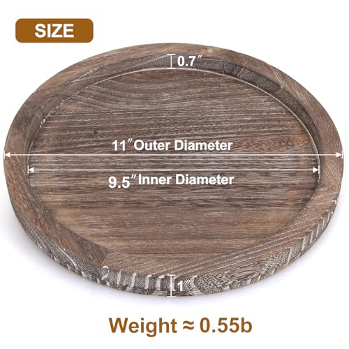 Washed White 11-Inch Round Wooden Decorative Tray for Coffee Table Centerpiece