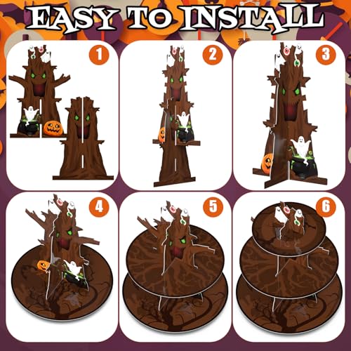 Tree Halloween Cupcake Stand 3-Tier Cardboard Decor Pumpkin Ghost Cat