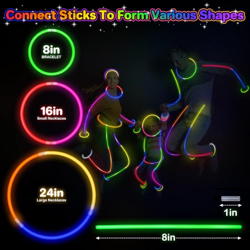300 Pack Glow Sticks Bulk Party Supplies - 8 Colors for Kids, Weddings, Halloween