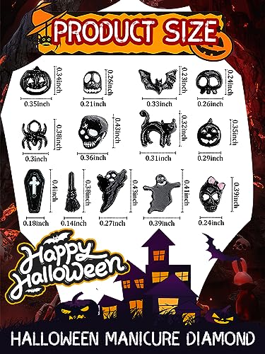 Halloween Nail Art Charms Set - 52 Pieces with Pumpkin Spider Skull Skeleton Black & White Variations