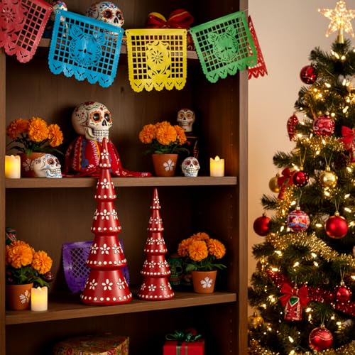 Mexican Christmas Decor Figurines - Boho Terracotta Santa & Reindeer Set