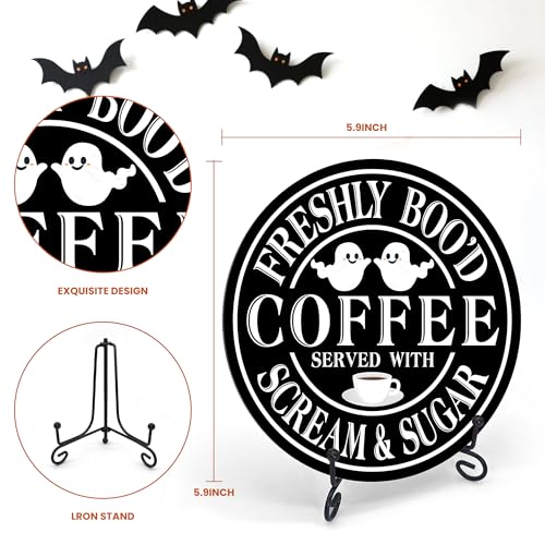 Halloween Desk Decor Freshly Bood Coffee Sign with Scream & Sugar - Multicolor 01