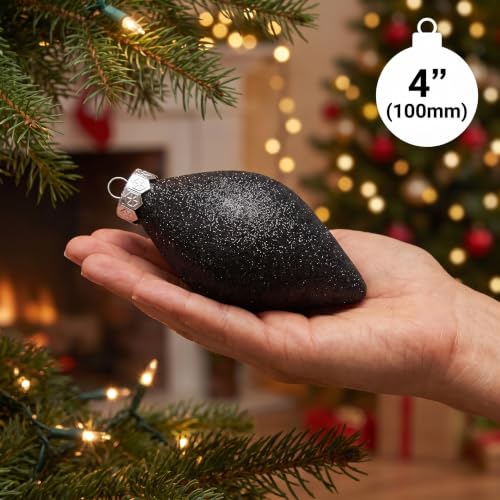 4-Inch Onyx Diamond Finial Assortment - Black Teardrop Christmas Ornaments Set
