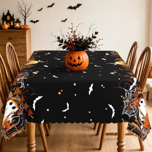 Halloween Rectangular Tablecloth 60x120 Inch Ghost Bat Pumpkin Castle - Waterproof Durable Polyester