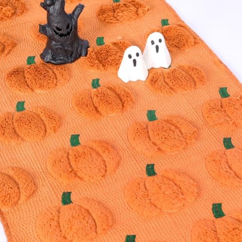 Fall Table Runner with 3D Faux Pumpkin Design - 13x108 Inch, Soft Faux Fur
