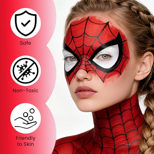 Oil-Based Face Paint Kit for Halloween & Cosplay - Red Black White, SFX Makeup Set with Brushes